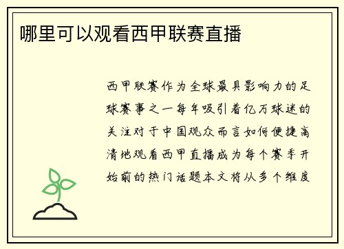哪里可以观看西甲联赛直播