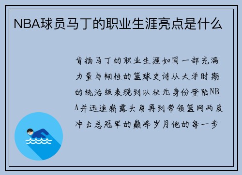 NBA球员马丁的职业生涯亮点是什么